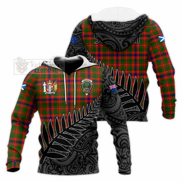 Kinninmont Crest Tartan Knitted Hoodie with New Zealand Silver Fern Half Style