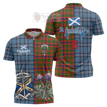 Kinninmont Tartan Zipper Polo Shirt Happy St. Andrew's Day Half Tartan Style