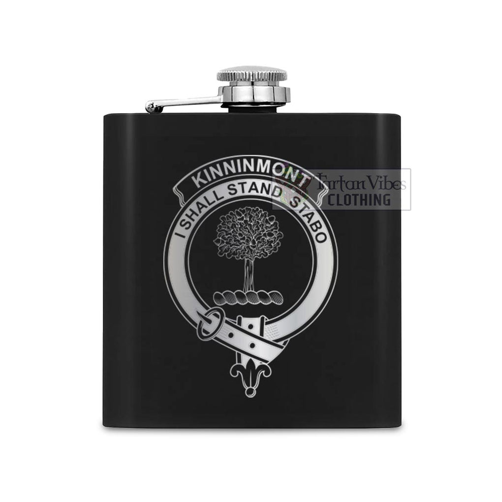 Tartan Vibes Clothing Kinninmont Crest Hip Flask Set 7oz Black Stainless Steel with A Gift Box