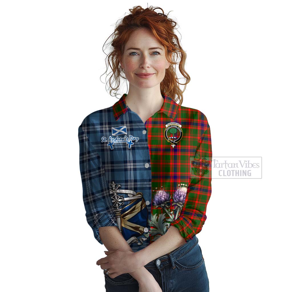 Tartan Vibes Clothing Kinninmont Tartan Women's Casual Shirt Happy St. Andrew's Day Half Tartan Style