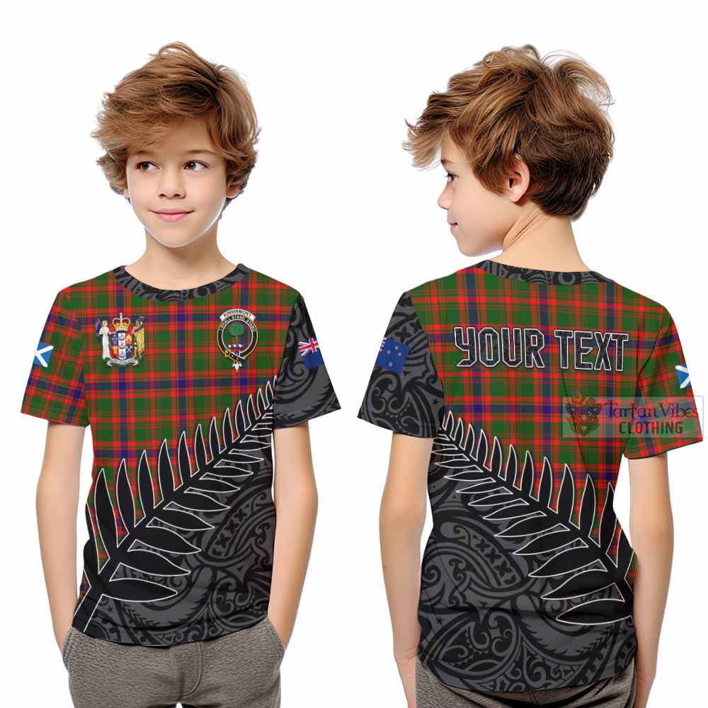 Tartan Vibes Clothing Kinninmont Crest Tartan Kid T-Shirt with New Zealand Silver Fern Half Style