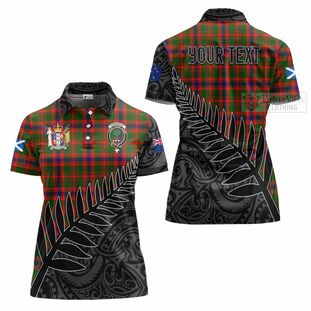 Tartan Vibes Clothing Kinninmont Crest Tartan Women's Polo Shirt with New Zealand Silver Fern Half Style