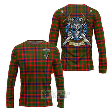 Kinninmont Tartan Long Sleeve T-Shirt with Family Crest Celtic Skull Style Unisex - Tartan Vibes Clothing
