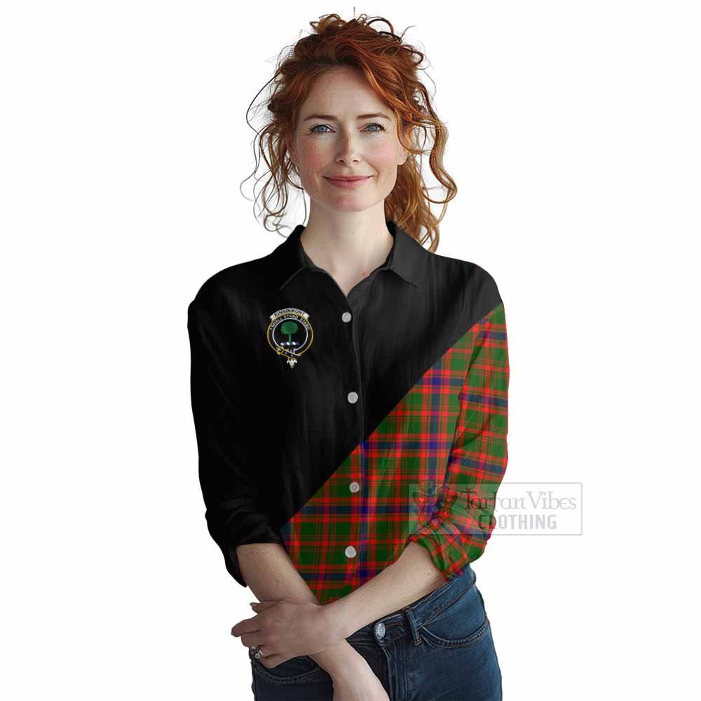 Tartan Vibes Clothing Kinninmont Tartan Women's Casual Shirt with Family Crest and Military Logo Style