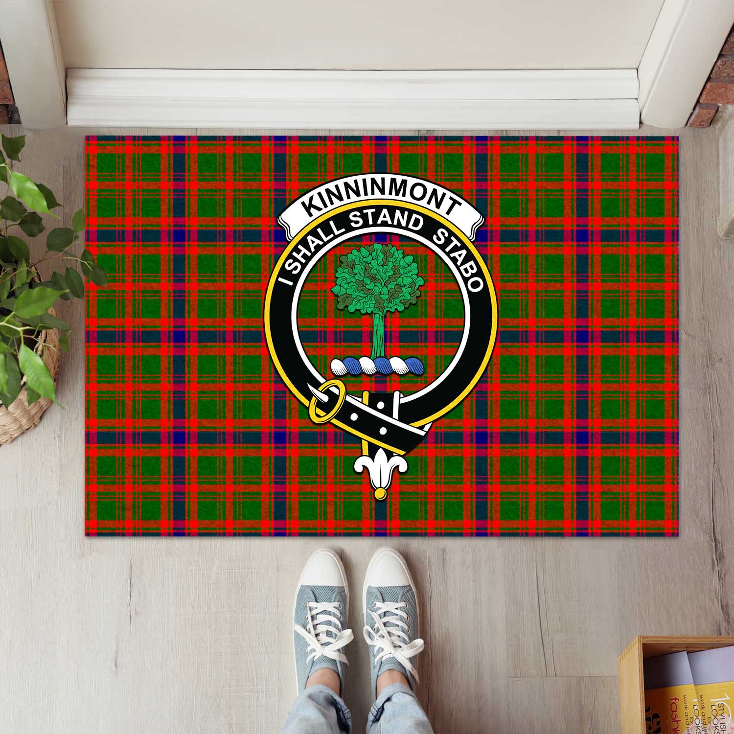 Kinninmont Tartan Door Mat with Family Crest - Tartanvibesclothing