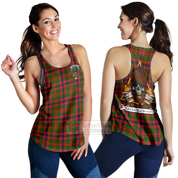 Kinninmont Tartan Women's Racerback Tanks with Family Crest and Bearded Skull Holding Bottles of Whiskey