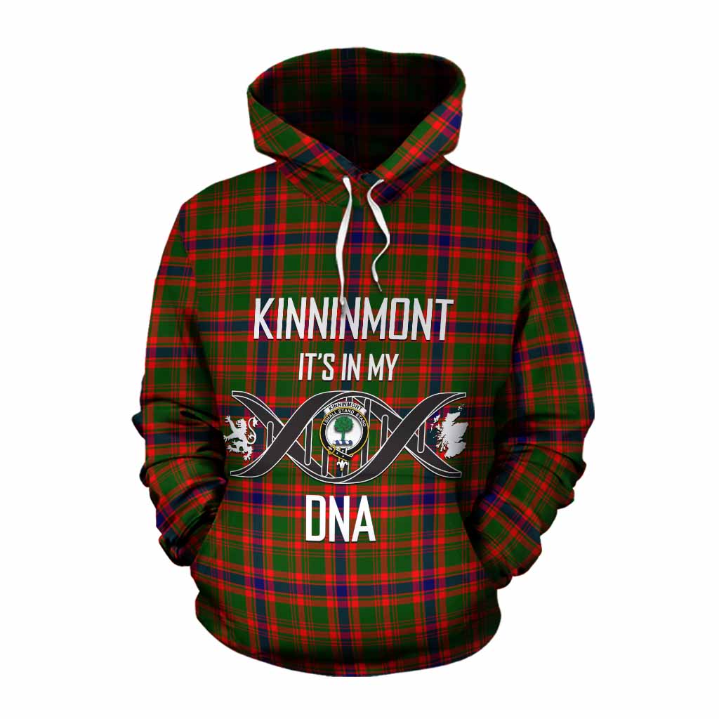 Tartan Vibes Clothing Kinninmont Tartan Cotton Hoodie with Family Crest DNA In Me Style