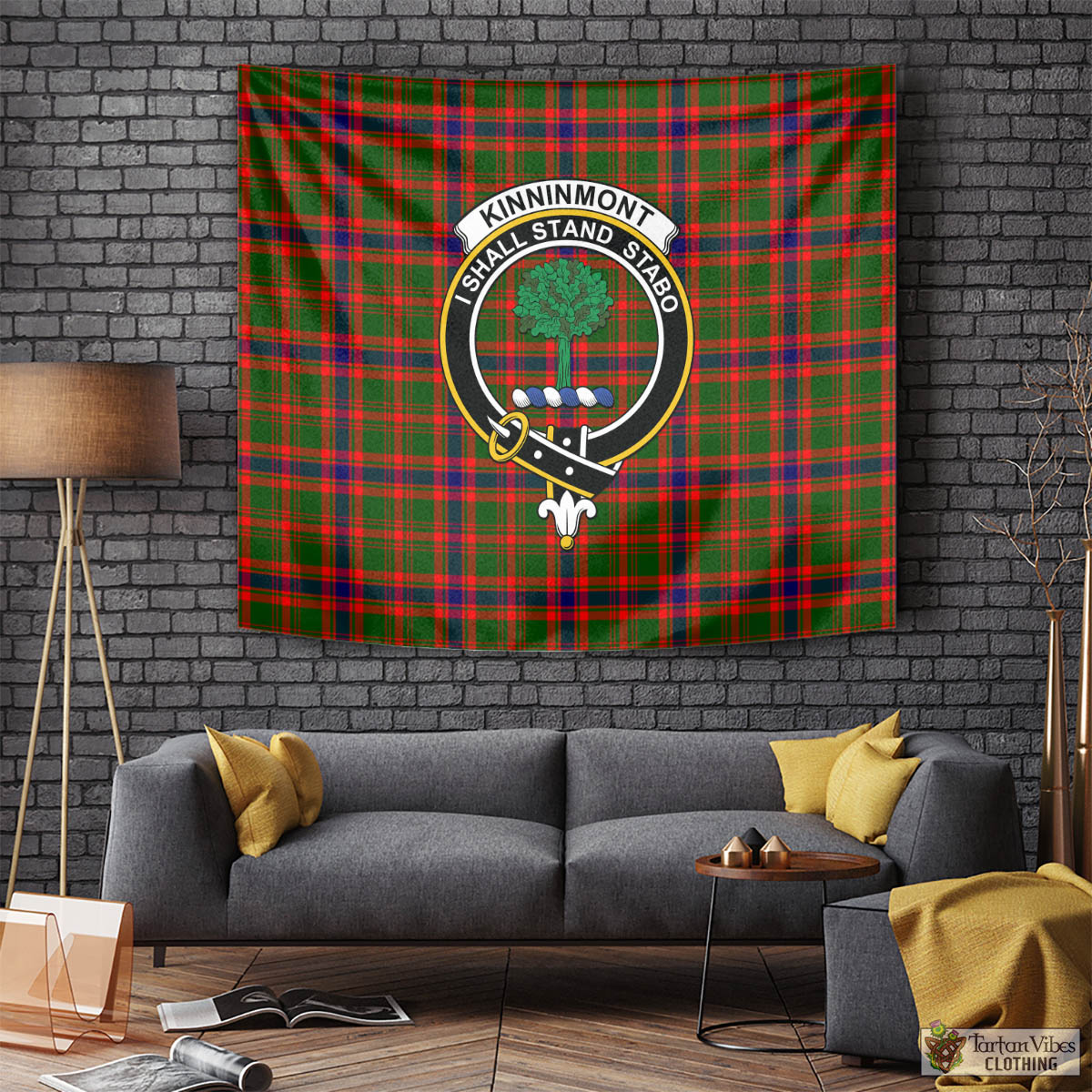 Tartan Vibes Clothing Kinninmont Tartan Tapestry Wall Hanging and Home Decor for Room with Family Crest