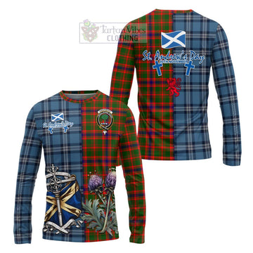 Kinninmont Tartan Long Sleeve T-Shirt Happy St. Andrew's Day Half Tartan Style Unisex - Tartan Vibes Clothing