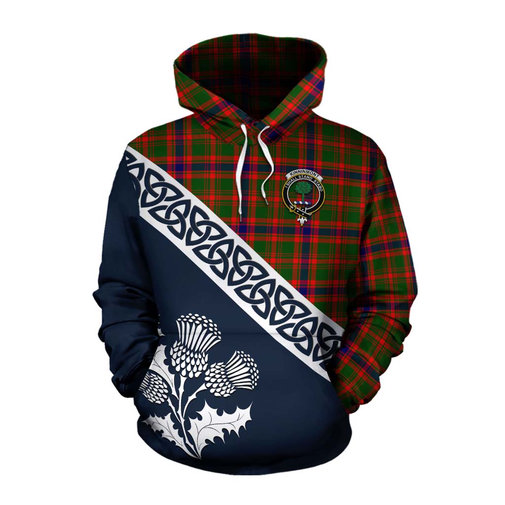 Tartan Vibes Clothing Kinninmont Tartan Cotton Hoodie Featuring Thistle and Scotland Map