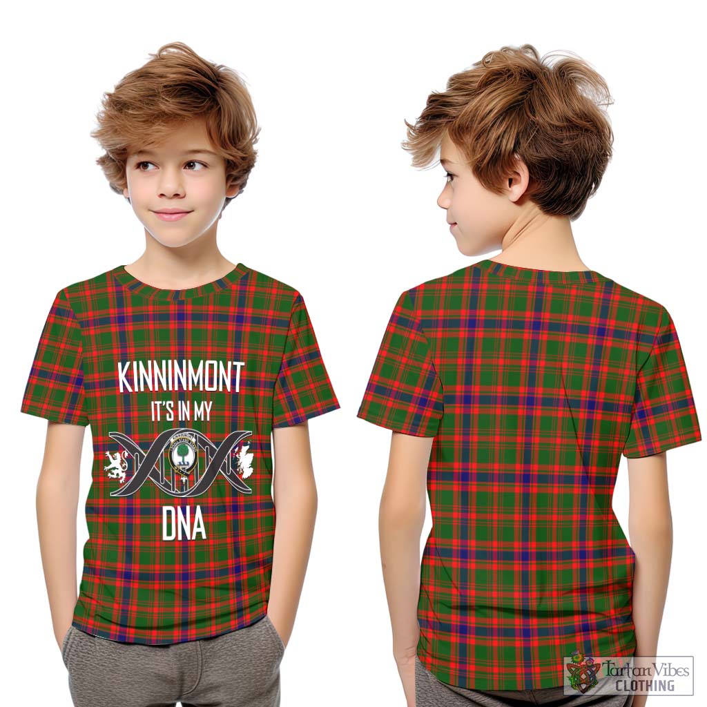 Tartan Vibes Clothing Kinninmont Tartan Kid T-Shirt with Family Crest DNA In Me Style