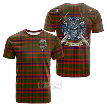 Kinninmont Tartan Cotton T-shirt with Family Crest Celtic Skull Style