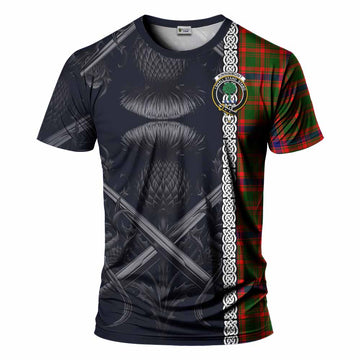 Kinninmont Tartan T-Shirt with Family Crest Cross Sword Thistle Celtic Vibes Kid's Shirt - Tartan Vibes Clothing