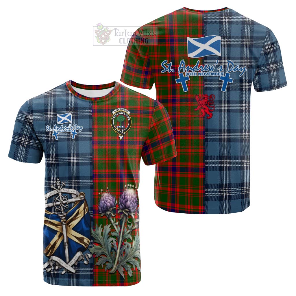 Tartan Vibes Clothing Kinninmont Tartan Cotton T-shirt Happy St. Andrew's Day Half Tartan Style