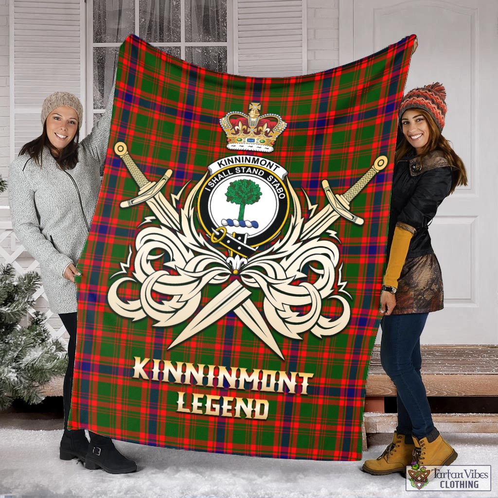 Tartan Vibes Clothing Kinninmont Tartan Blanket with Clan Crest and the Golden Sword of Courageous Legacy