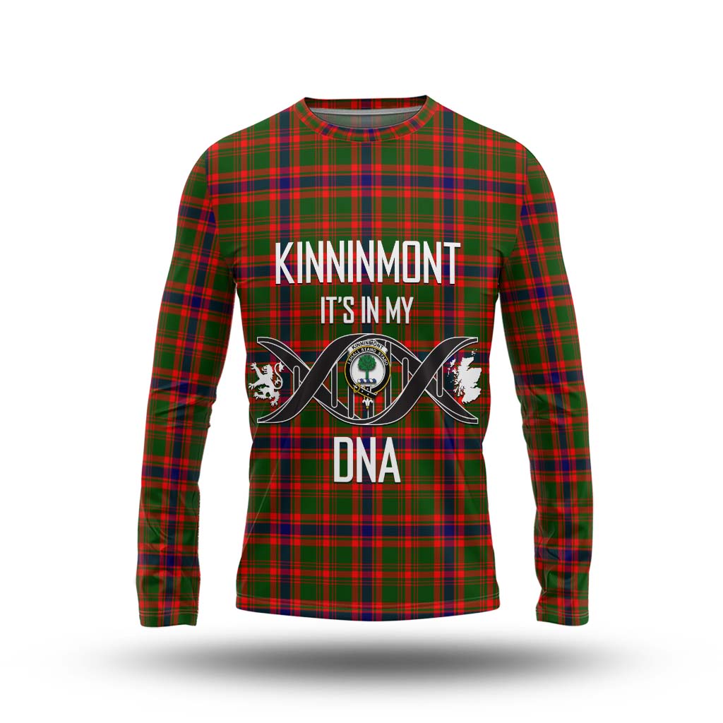 Tartan Vibes Clothing Kinninmont Tartan Long Sleeve T-Shirt with Family Crest DNA In Me Style