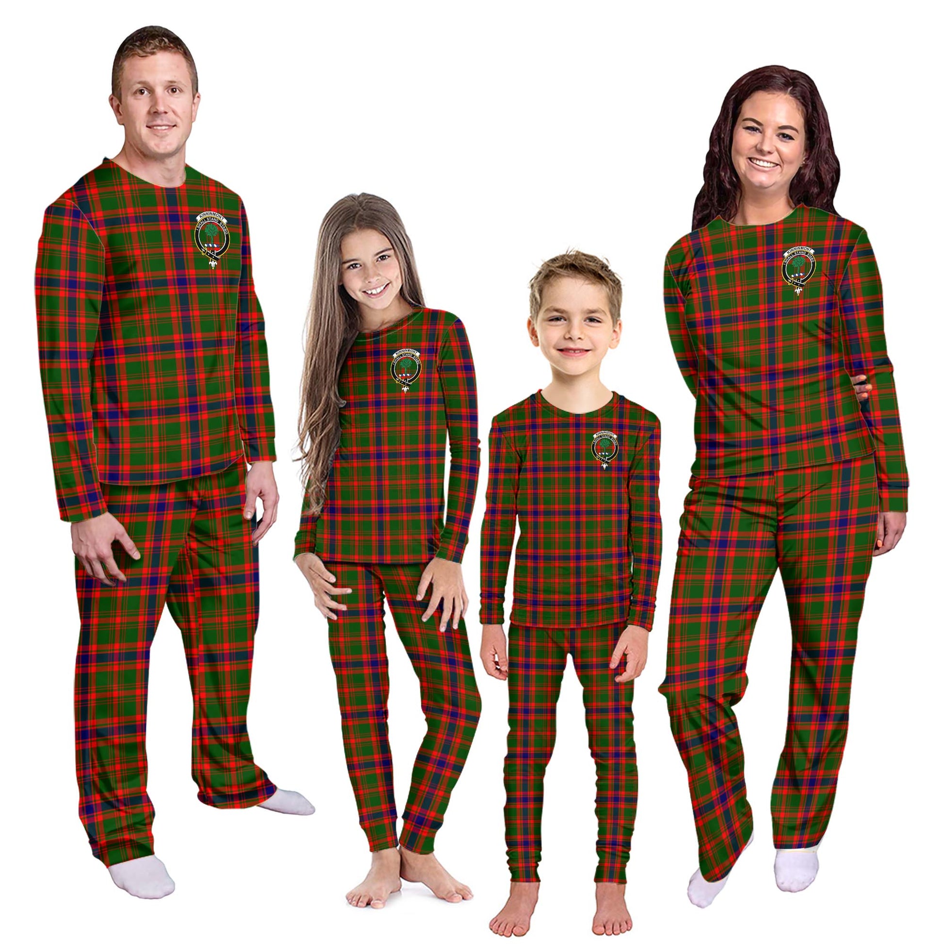 Kinninmont Tartan Pajamas Family Set with Family Crest - Tartanvibesclothing