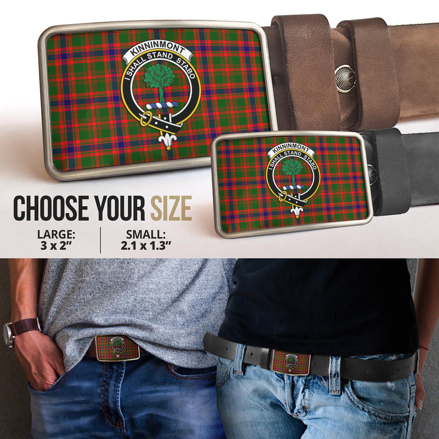 Kinninmont Tartan Belt Buckles with Family Crest - Tartanvibesclothing