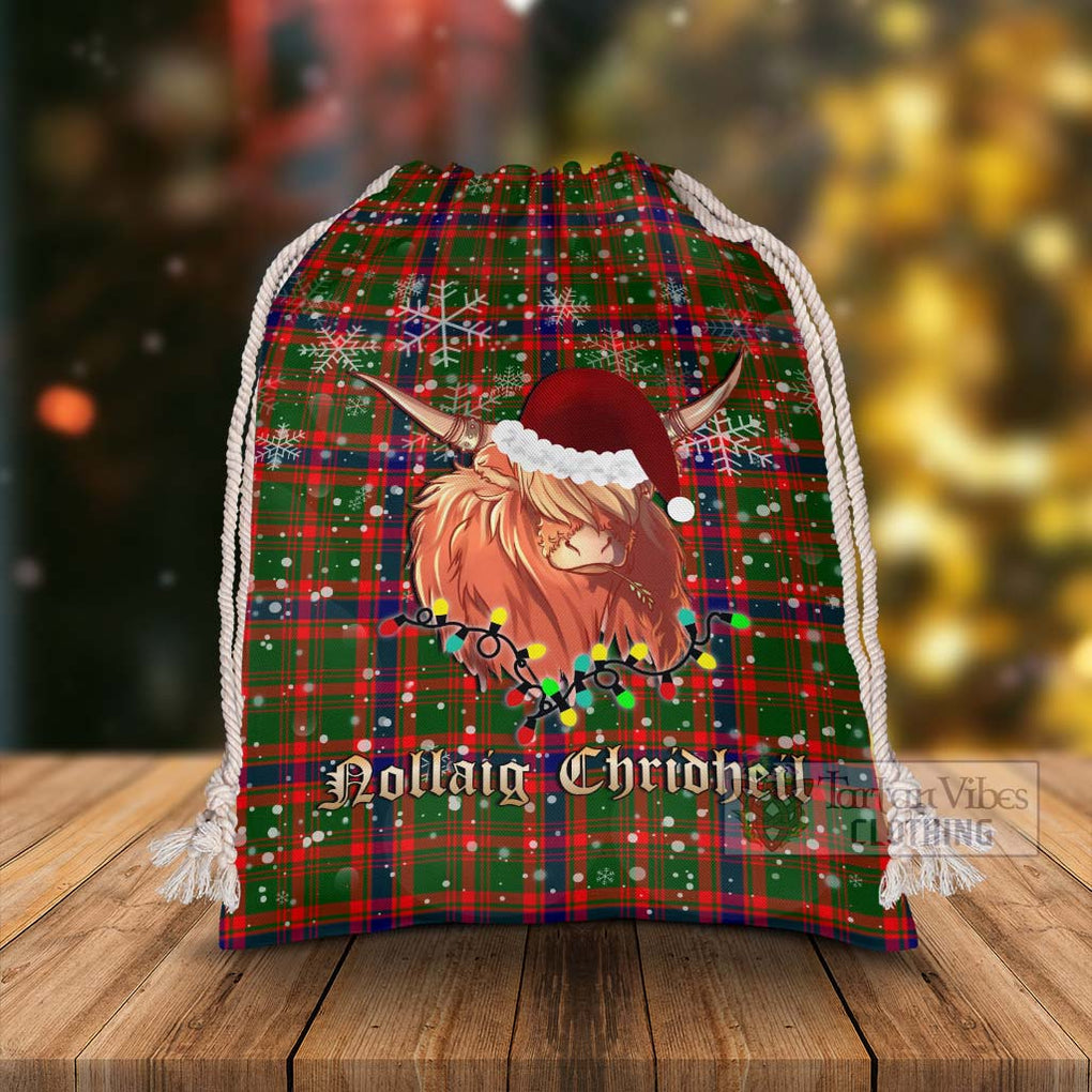 Tartan Vibes Clothing Kinninmont Tartan Christmas Santa's Bag with Highland Cow