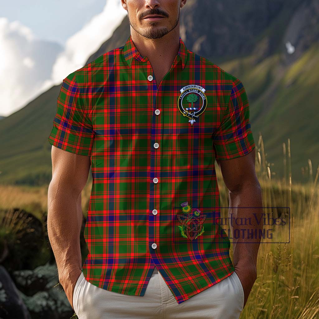 Tartan Vibes Clothing Kinninmont Tartan Cotton Hawaiian Shirt with Family Crest