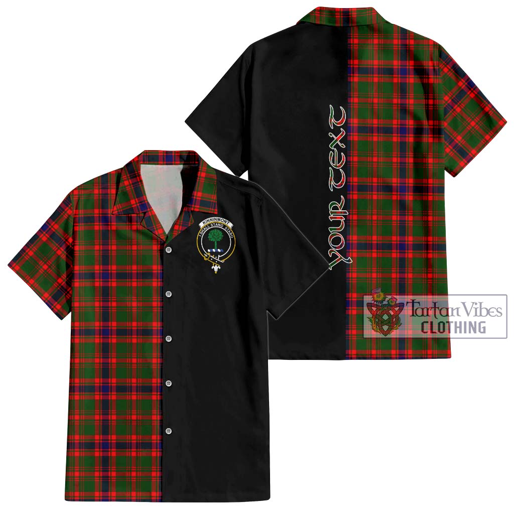 Tartan Vibes Clothing Kinninmont Tartan Short Sleeve Button Shirt with Family Crest and Half Of Me Style