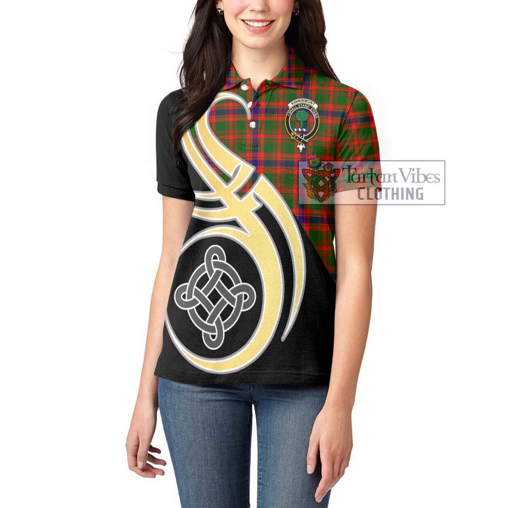 Kinninmont Tartan Women's Polo Shirt with Family Crest and Celtic Symbol Style Women - Tartan Vibes Clothing