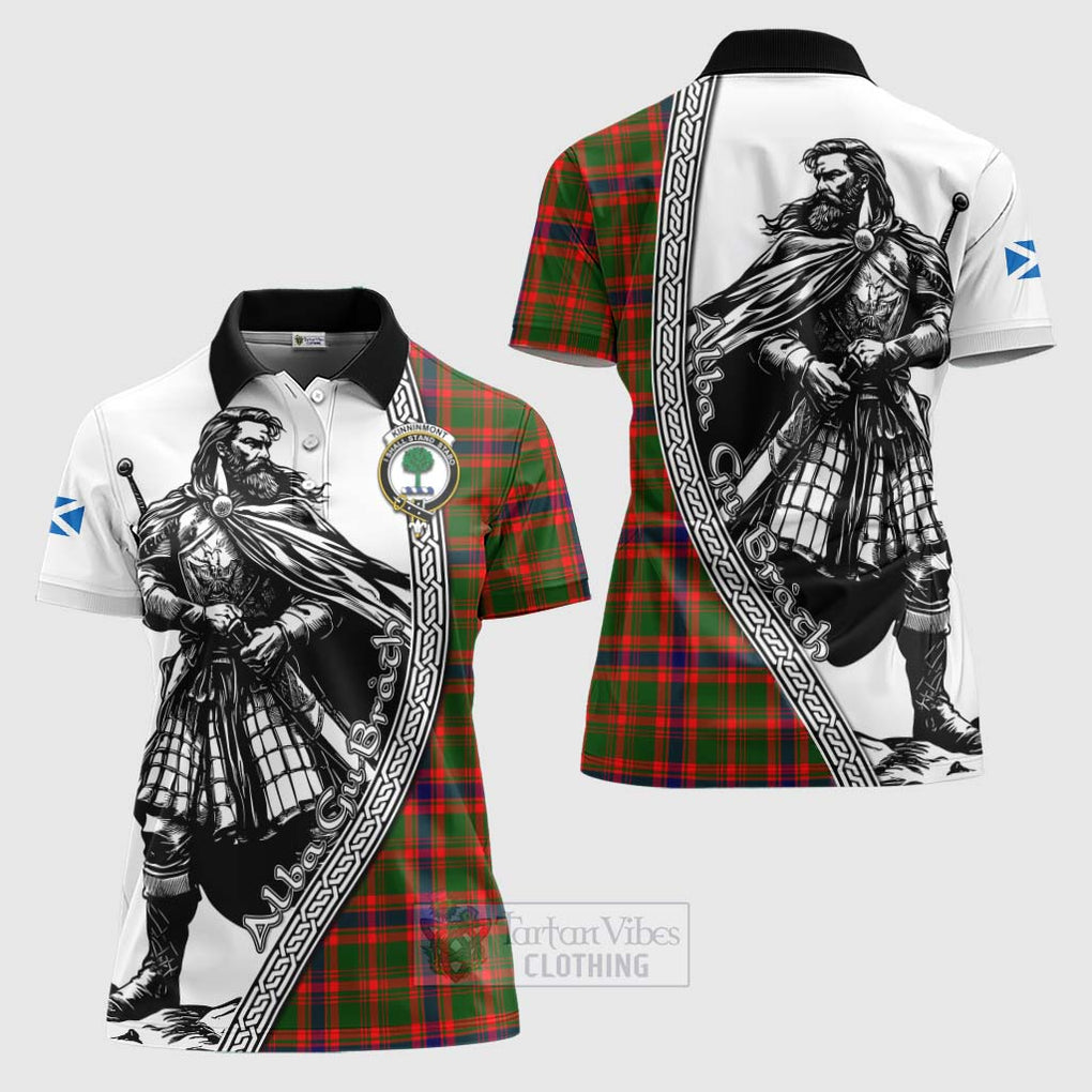 Tartan Vibes Clothing Kinninmont Tartan Clan Crest Women's Polo Shirt with Highlander Warrior Celtic Style