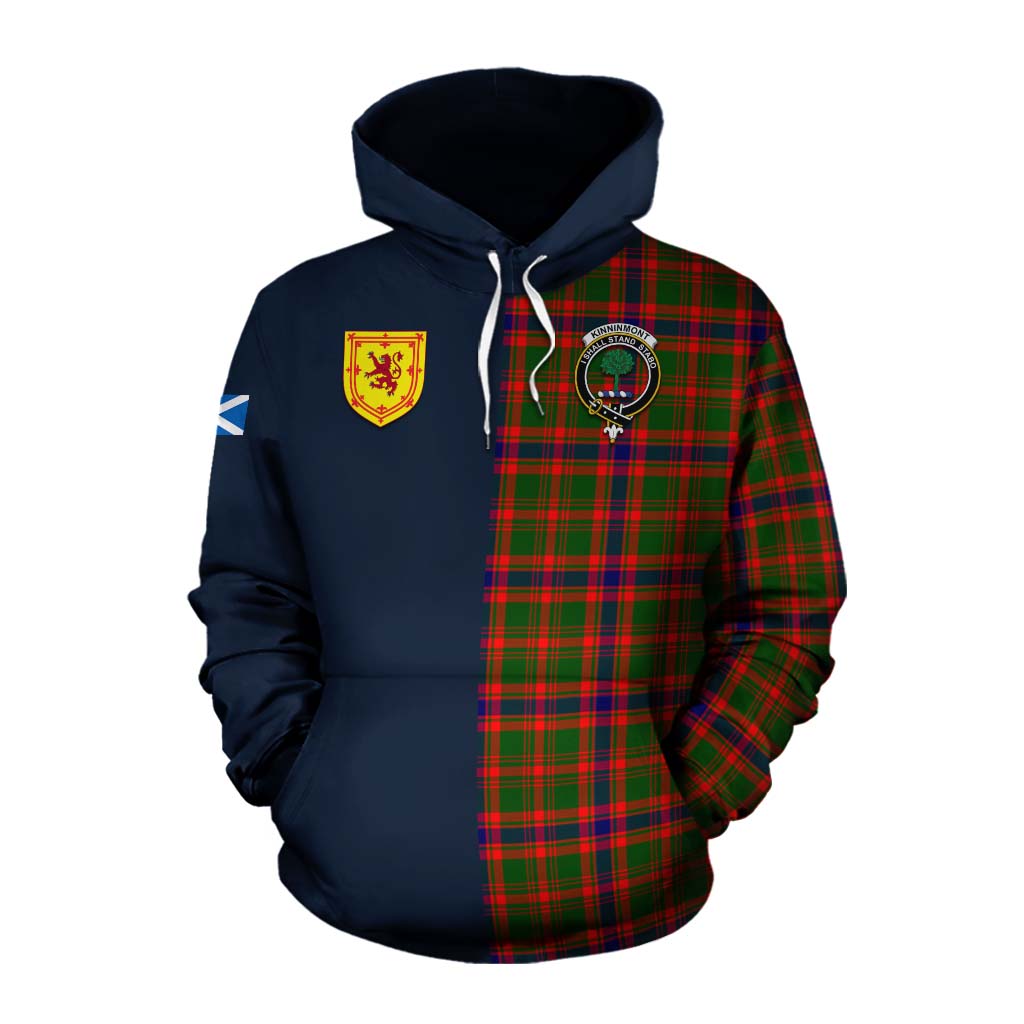 Tartan Vibes Clothing Kinninmont Tartan Cotton Hoodie Alba with Scottish Lion Royal Arm Half Style