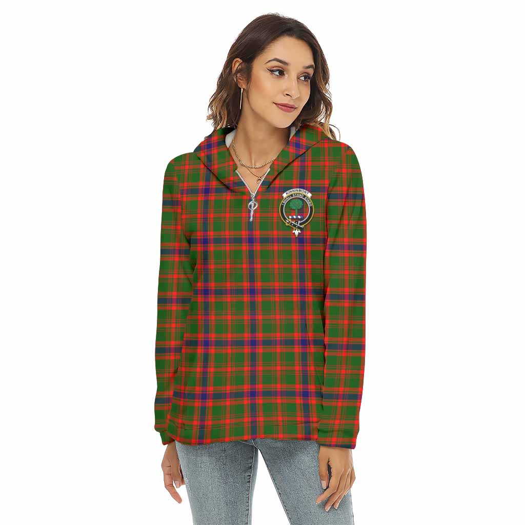 Tartan Vibes Clothing Kinninmont Tartan Crest Women's Borg  Half Zip Fleece Hoodie