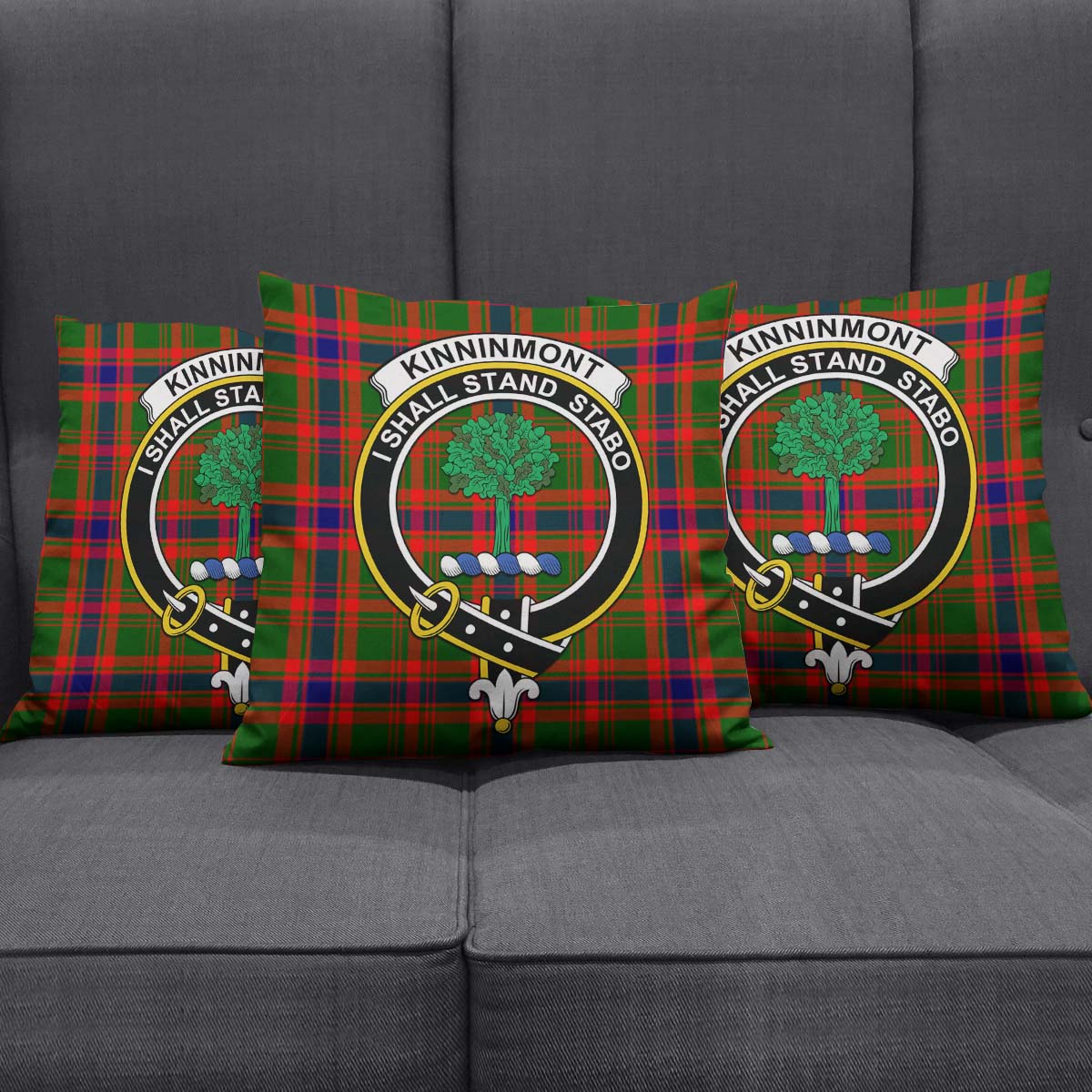 Kinninmont Tartan Pillow Cover with Family Crest Square Pillow Cover - Tartanvibesclothing