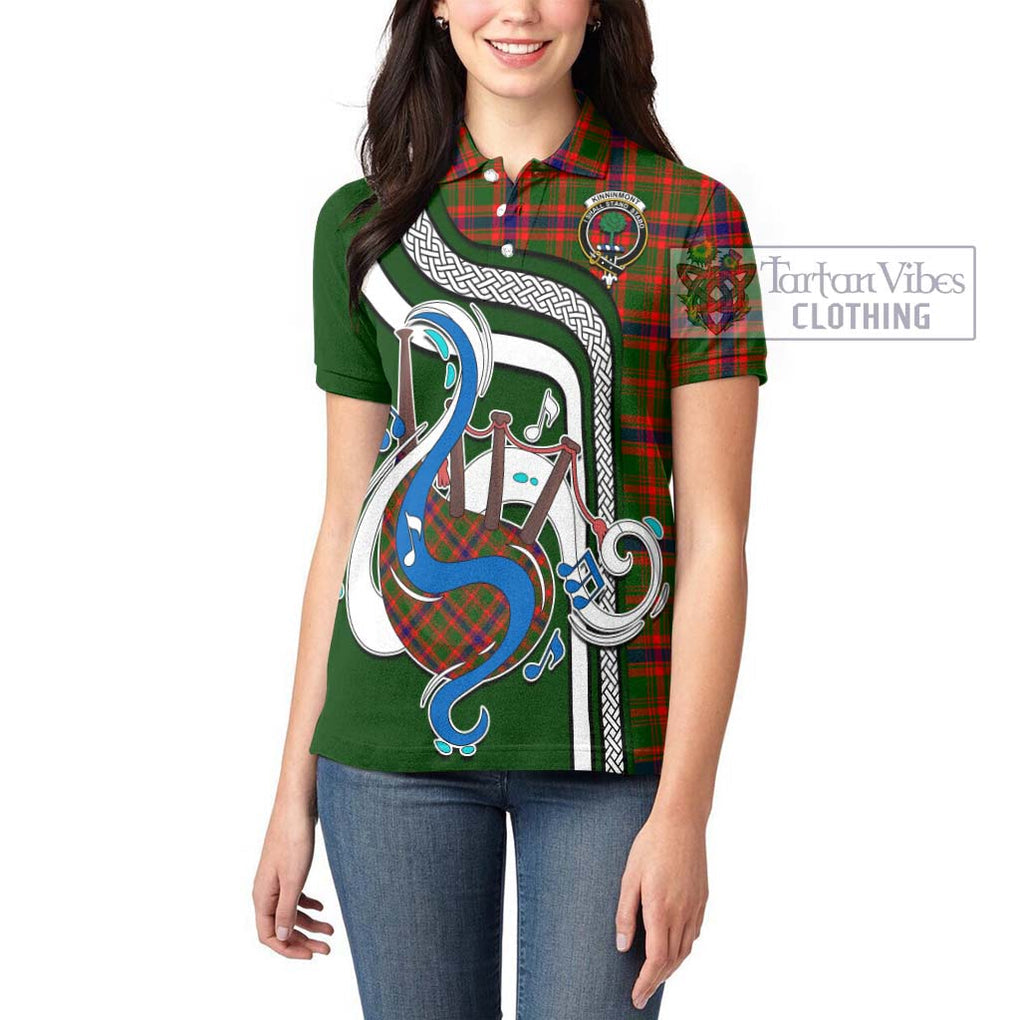 Kinninmont Tartan Women's Polo Shirt with Epic Bagpipe Style - Tartanvibesclothing Shop