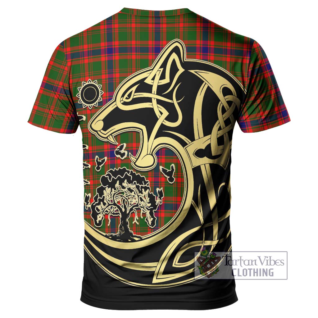 Tartan Vibes Clothing Kinninmont Tartan T-Shirt with Family Crest Celtic Wolf Style