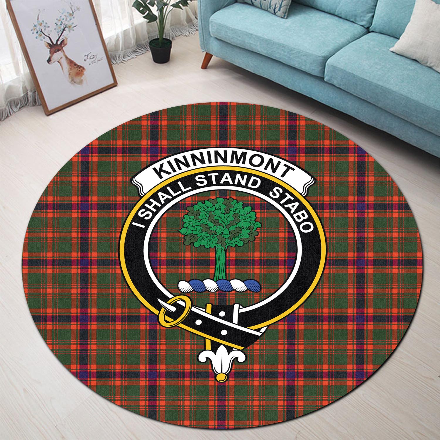 kinninmont-tartan-round-rug-with-family-crest