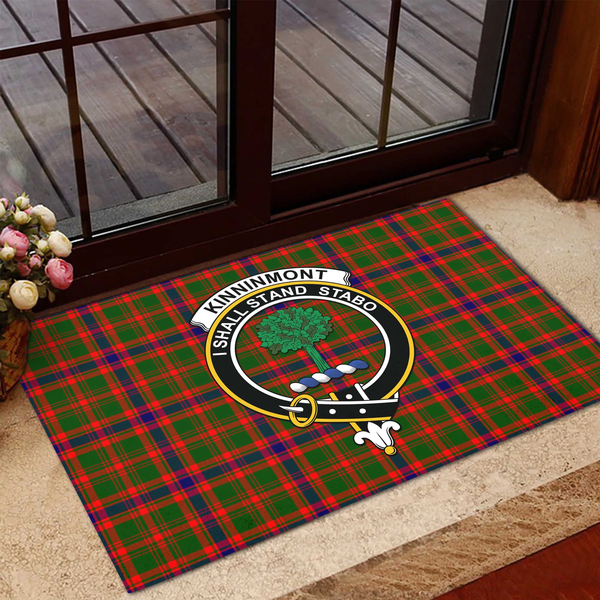 Kinninmont Tartan Door Mat with Family Crest - Tartanvibesclothing