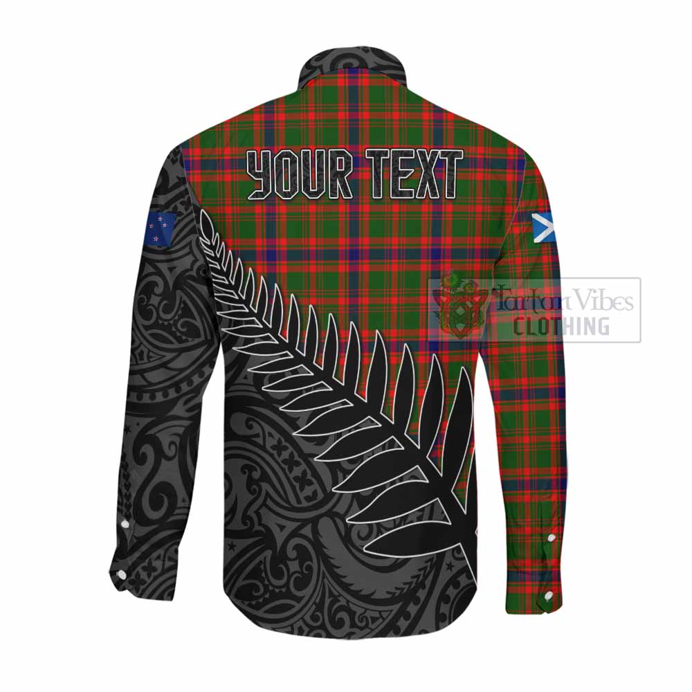 Tartan Vibes Clothing Kinninmont Crest Tartan Long Sleeve Button Shirt with New Zealand Silver Fern Half Style