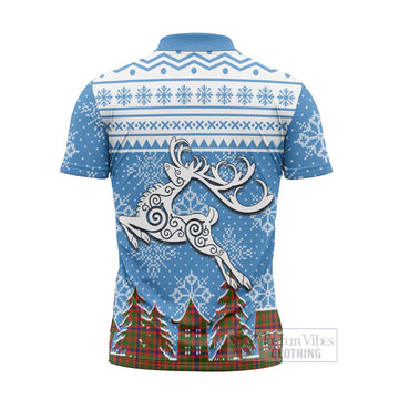 Kinninmont Clan Christmas Zipper Polo Shirt Celtic Reindeer Style