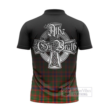 Kinninmont Tartan Zipper Polo Shirt Featuring Alba Gu Brath Family Crest Celtic Inspired