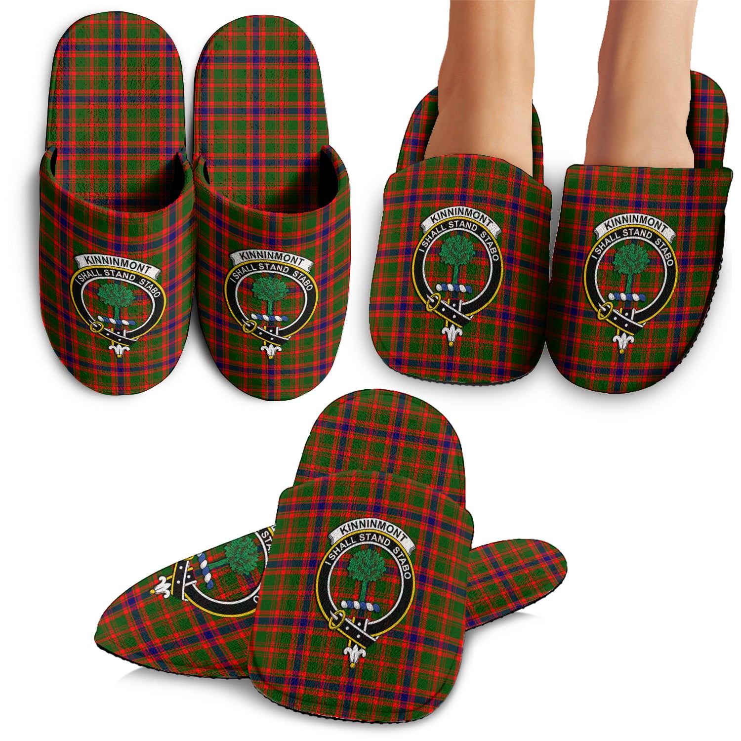 Kinninmont Tartan Home Slippers with Family Crest - Tartanvibesclothing