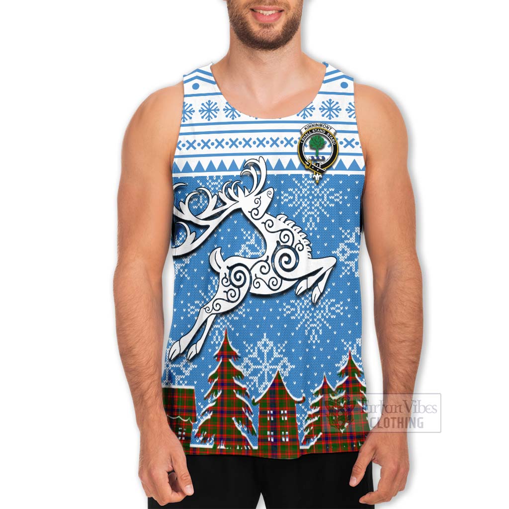 Tartan Vibes Clothing Kinninmont Clan Christmas Men's Tank Top Celtic Reindeer Style