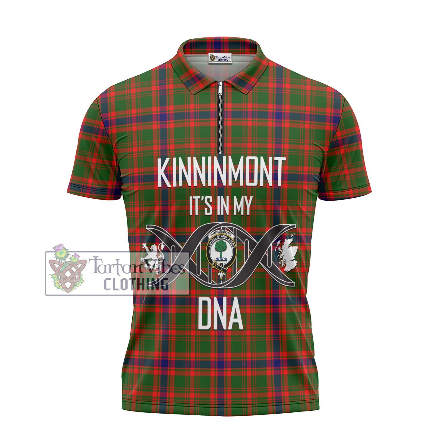 Tartan Vibes Clothing Kinninmont Tartan Zipper Polo Shirt with Family Crest DNA In Me Style