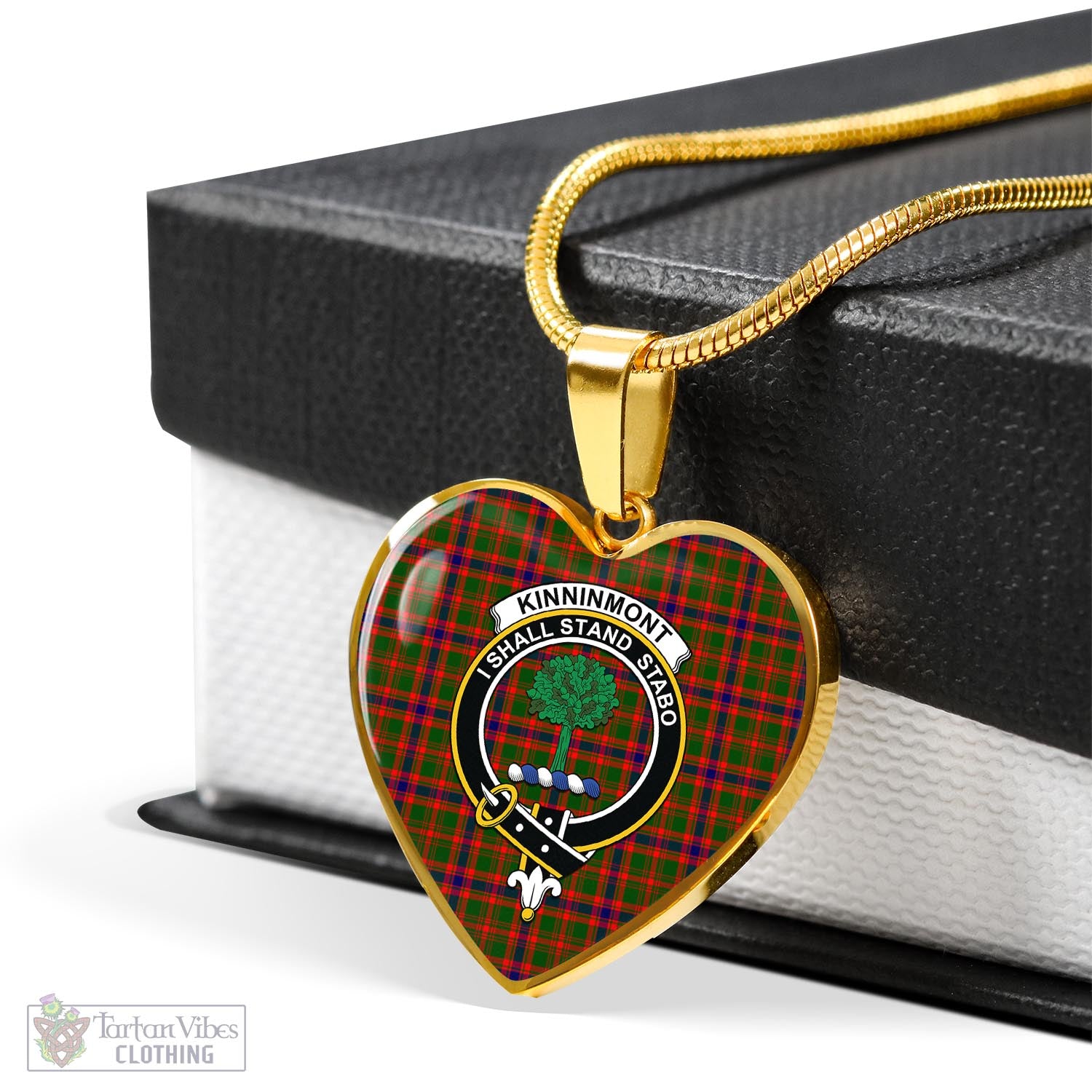 Tartan Vibes Clothing Kinninmont Tartan Heart Necklace with Family Crest