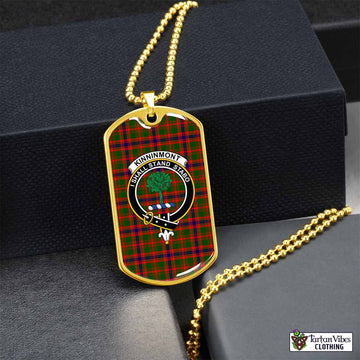 Kinninmont Tartan Dog Tag Necklace with Family Crest