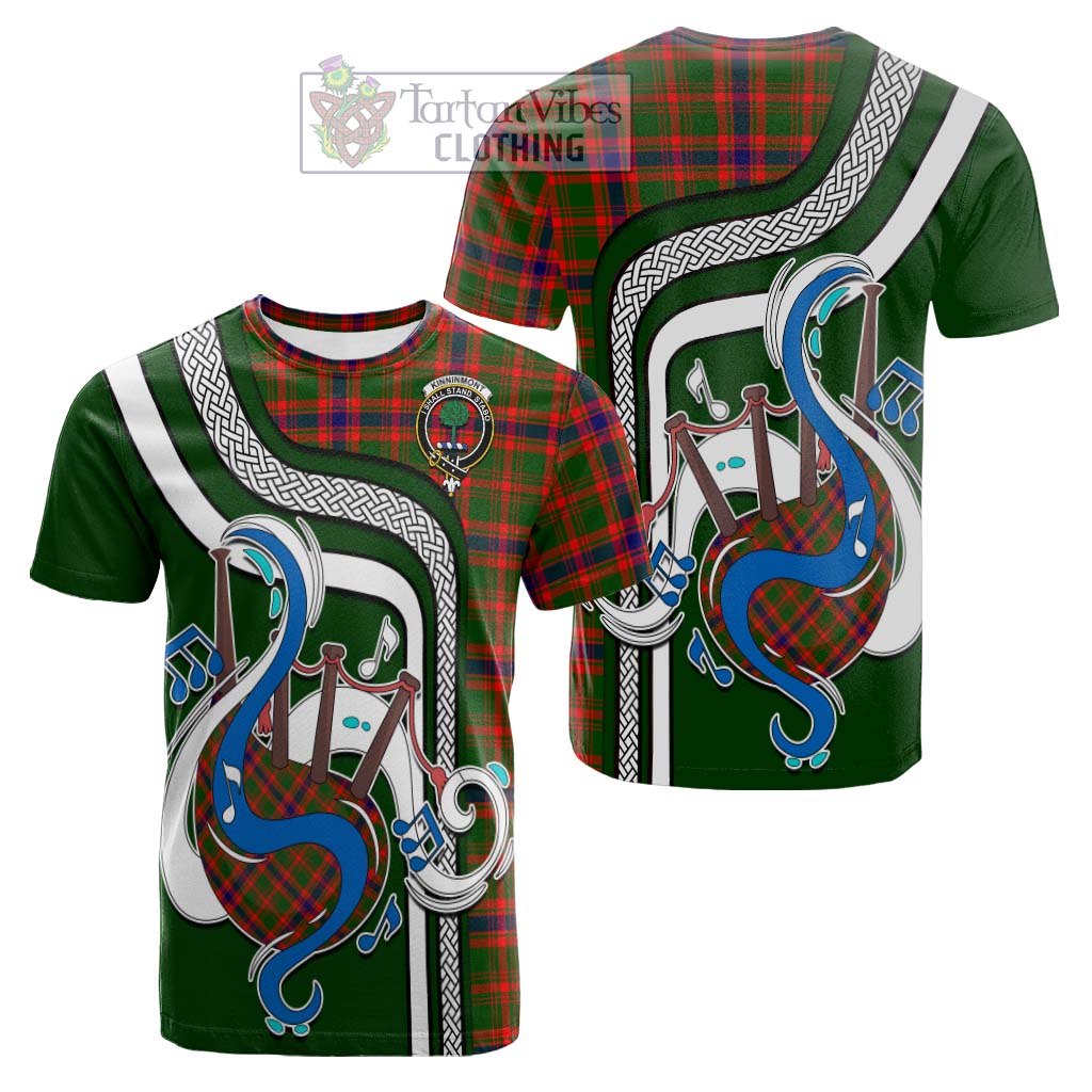 Tartan Vibes Clothing Kinninmont Tartan Cotton T-shirt with Epic Bagpipe Style