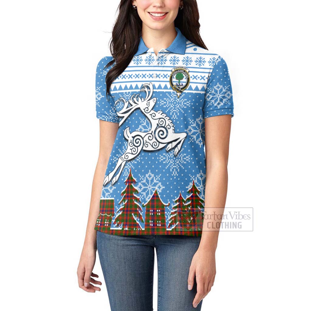 Tartan Vibes Clothing Kinninmont Clan Christmas Women's Polo Shirt Celtic Reindeer Style