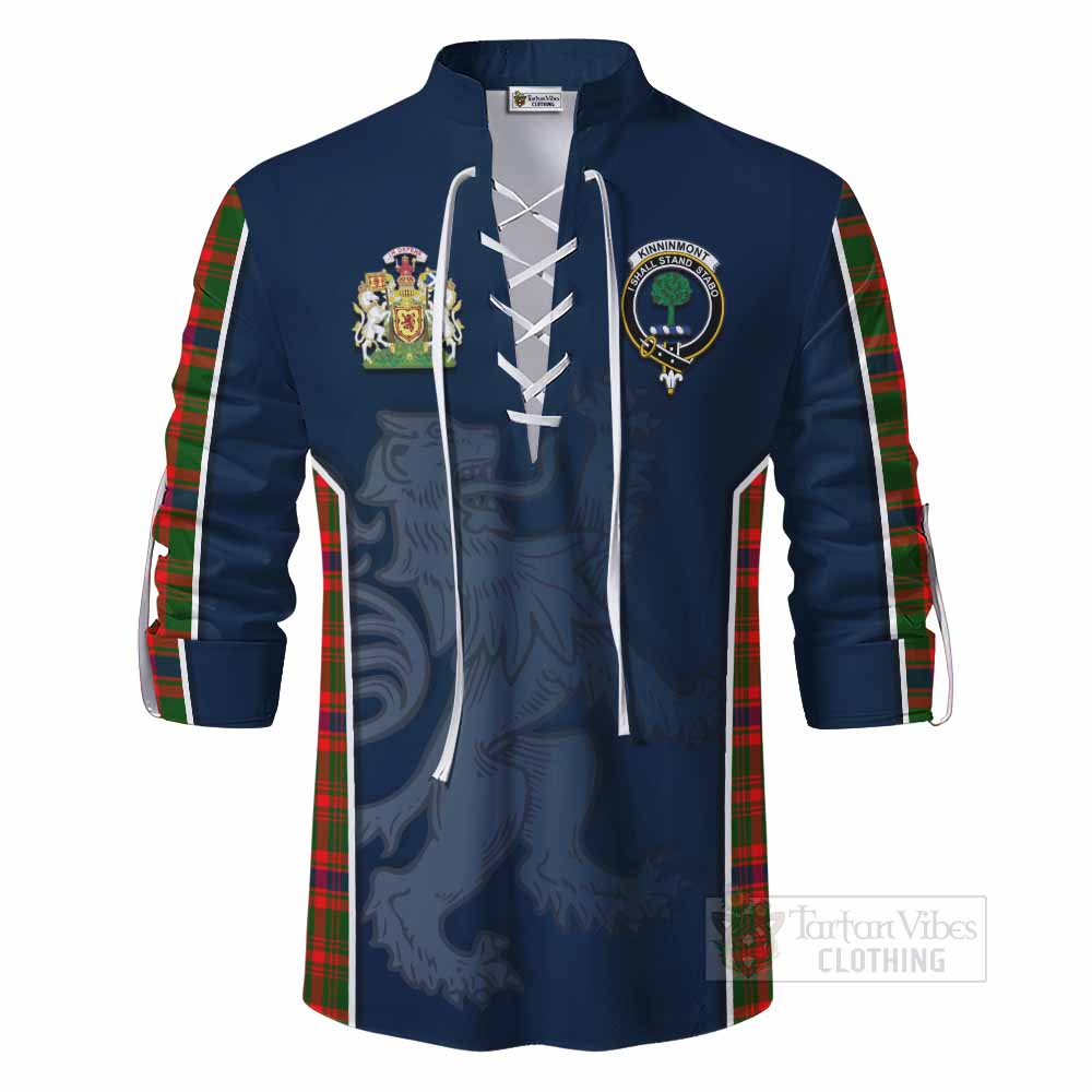 Tartan Vibes Clothing Kinninmont Tartan Ghillie Kilt Shirt with Family Crest and Lion Rampant Vibes Sport Style