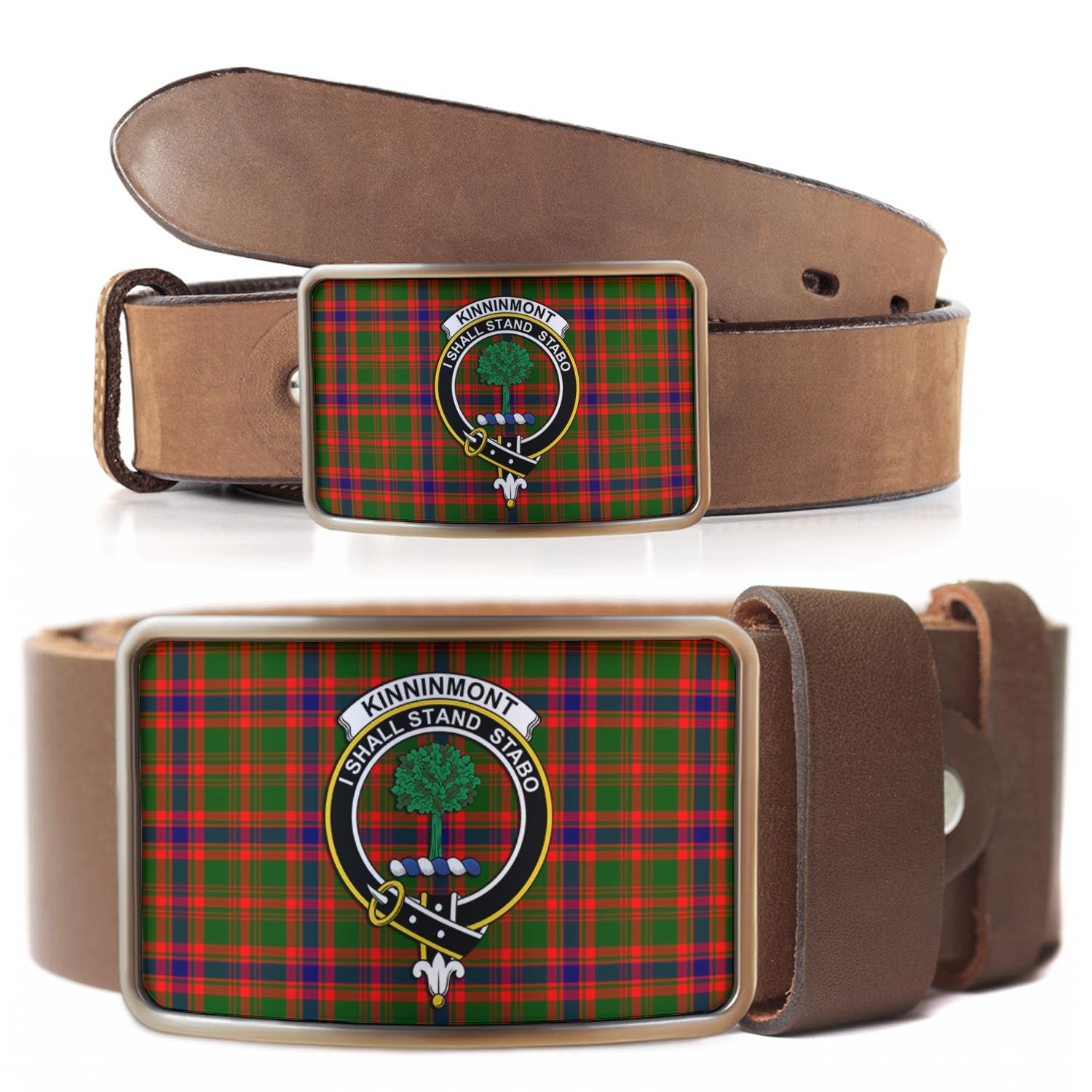 Kinninmont Tartan Belt Buckles with Family Crest - Tartanvibesclothing