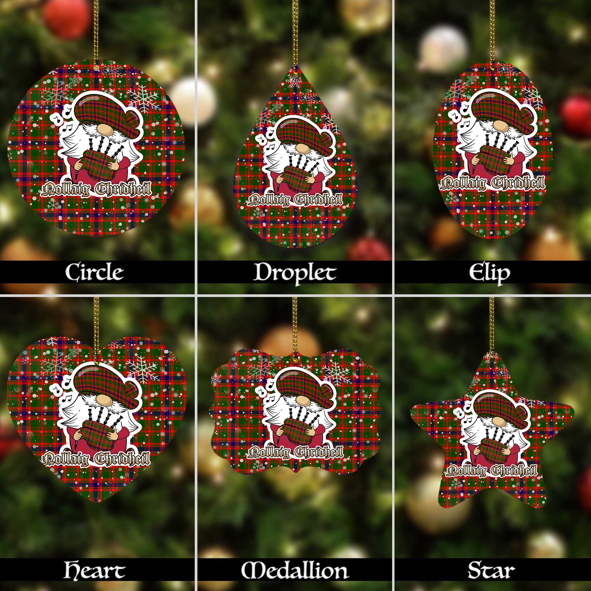 Kinninmont Tartan Christmas Ornaments with Scottish Gnome Playing Bagpipes Alumium - Tartanvibesclothing