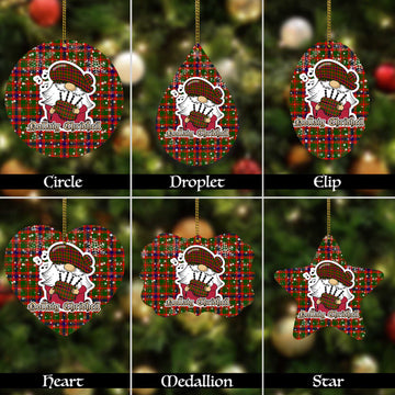 Kinninmont Tartan Christmas Ornaments with Scottish Gnome Playing Bagpipes