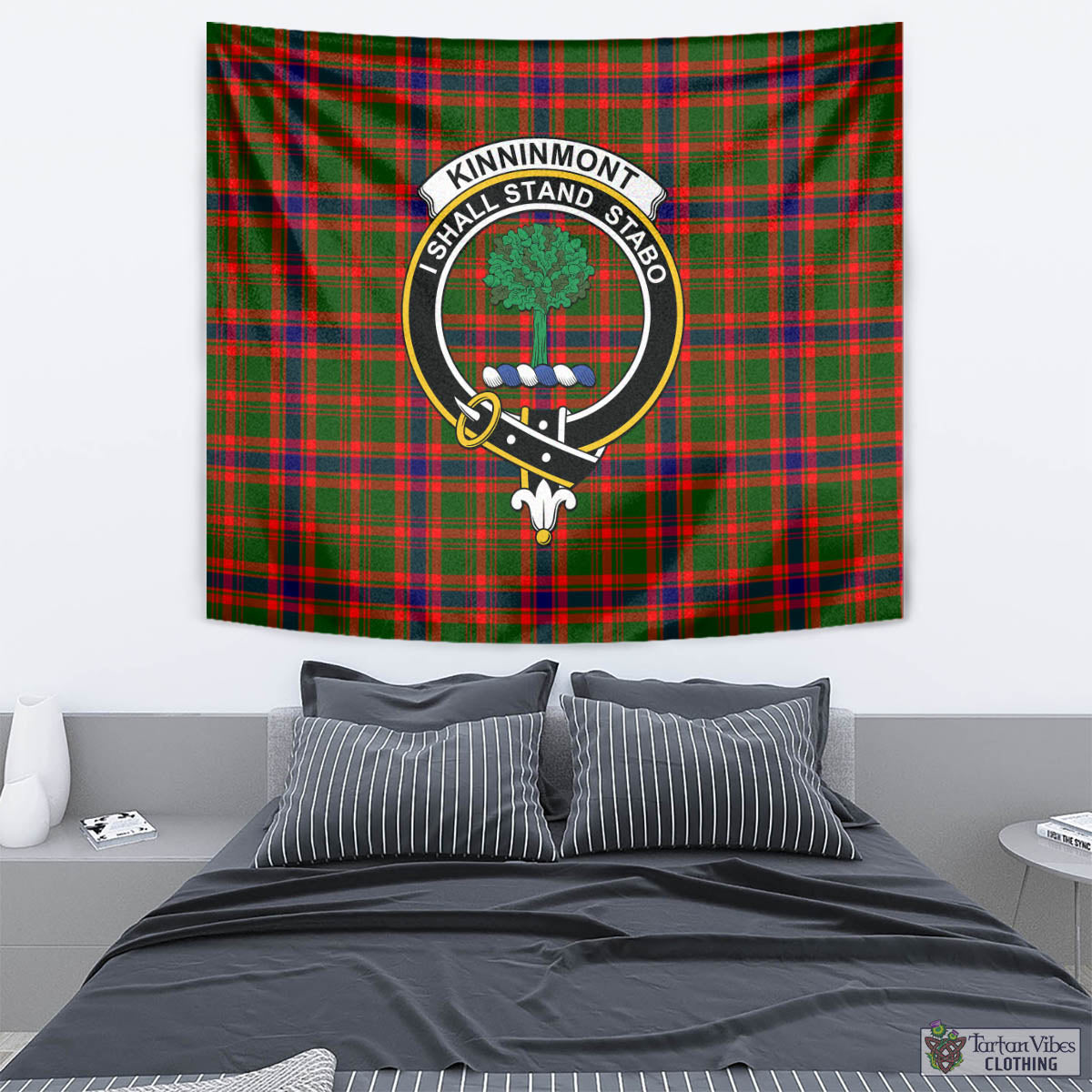 Tartan Vibes Clothing Kinninmont Tartan Tapestry Wall Hanging and Home Decor for Room with Family Crest