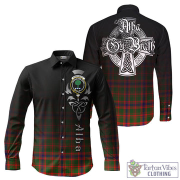 Kinninmont Tartan Long Sleeve Button Up Featuring Alba Gu Brath Family Crest Celtic Inspired